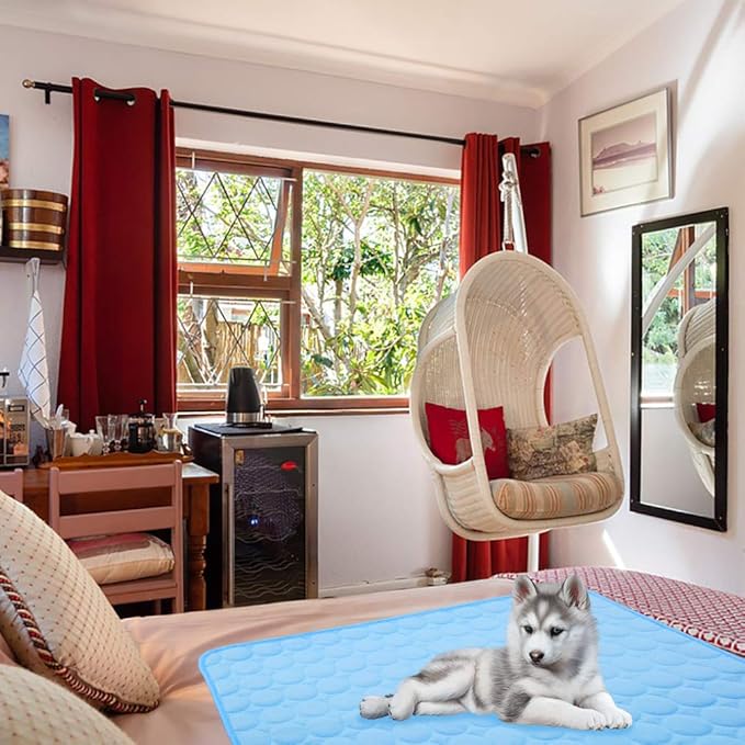 VeMee Summer Cooling Mat for Dogs Cats Ice Silk Self Dog Cooling Mat Breathable Pet Crate Pad Portable & Washable Pet Cooling Blanket for Outdoor or Home (28 X 22in