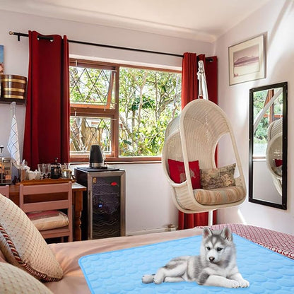 VeMee Summer Cooling Mat for Dogs Cats Ice Silk Self Dog Cooling Mat Breathable Pet Crate Pad Portable & Washable Pet Cooling Blanket for Outdoor or Home (28 X 22in