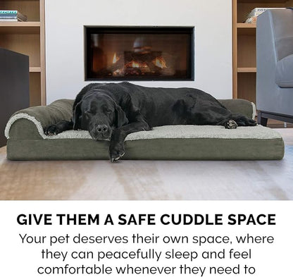 Furhaven Cooling Gel Dog Bed for Large/Medium Dogs w/ Removable Bolsters & Washable Cover 55 lbs