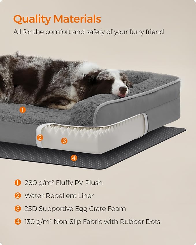 Feandrea Orthopaedic Dog Bed for Large Dogs 36 x 27 x 6.5 Inches, UPGW252G02