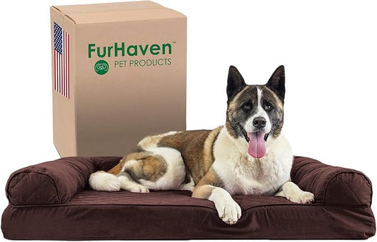 Furhaven Memory Foam Dog Bed for Large Dogs w/ Removable Bolsters & Washable Cover 95 lbs