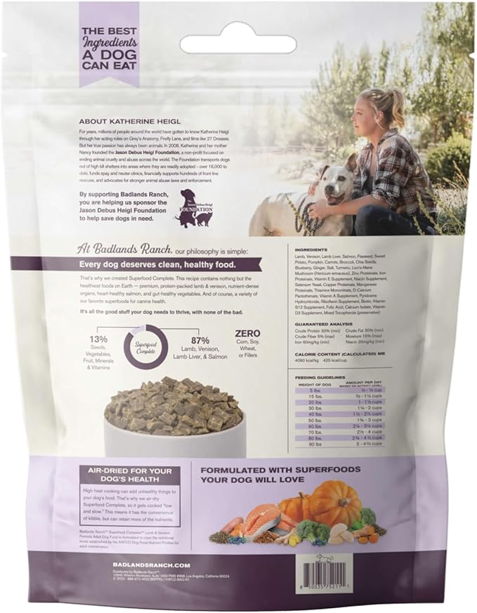 by Katherine Heigl- Superfood Complete, Air-Dried Adult Dog Food, High Protein, Zero Fillers, Superfood Nutrition (Premium Lamb & Venison Formula, 11.5 oz.)