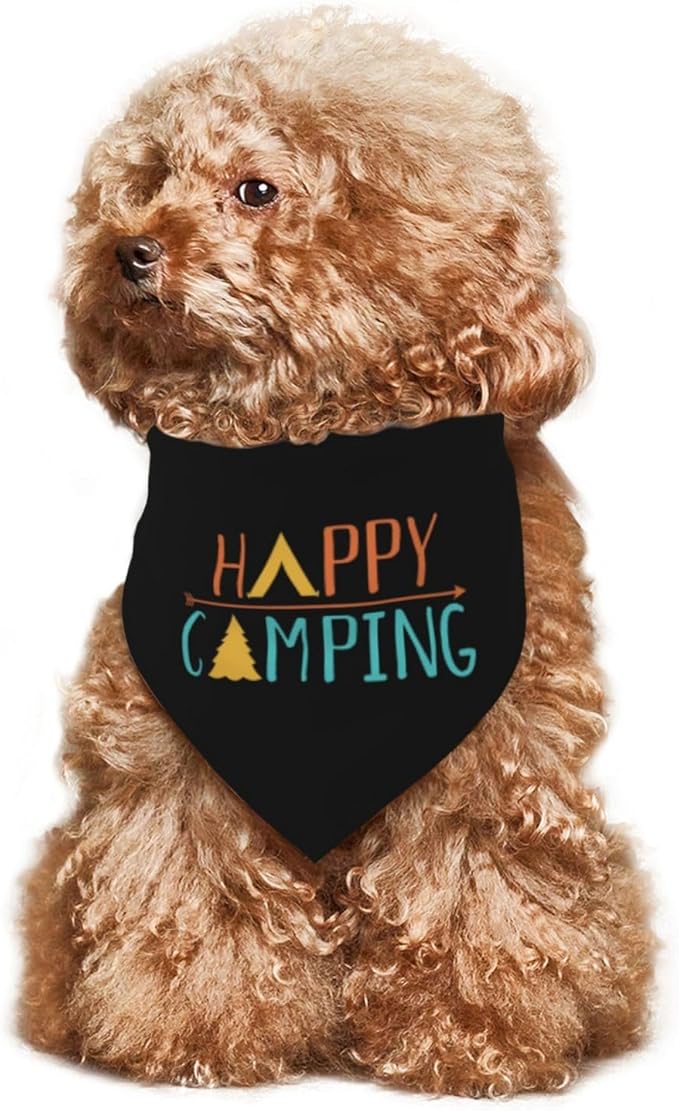 Happy Camper Summer Dog Bandana，Adorable puppy accessory for The avid camper ，Pet Neckerchief for Pets Daily Wear Photo Prop Party Supplies,Funny Cute Dog Bandana (Colored)