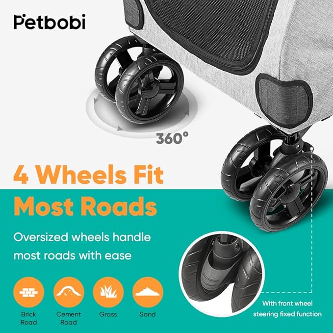 Petbobi Animal Stroller for Large Pet Jogger Stroller 2 Dogs 4 Wheel 120 lbs