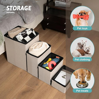 C0ZY KISS Dog Storage Stairs for Bed 21" H 39.7x13x21.2in, Leopard, 5 Tiers