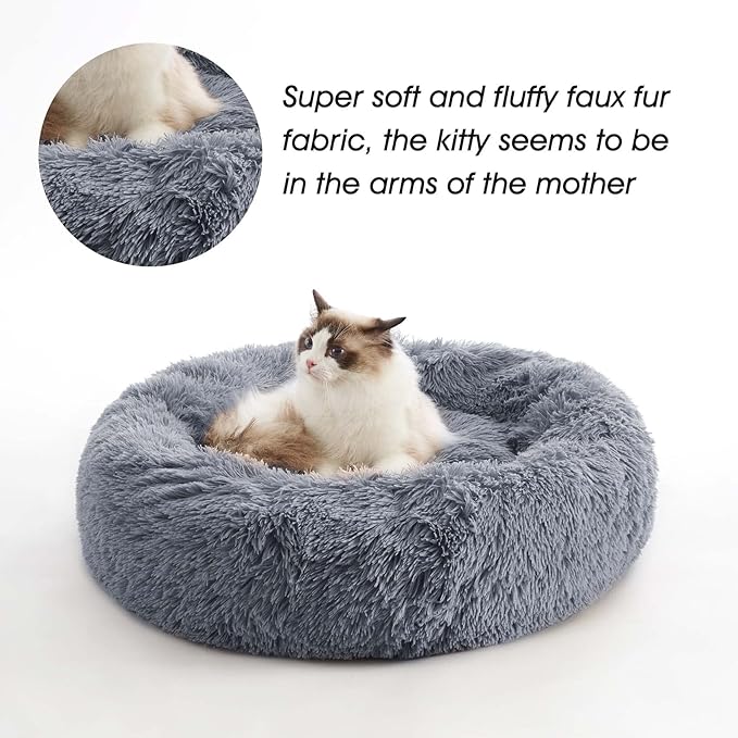 WESTERN HOME WH Calming Dog & Cat Bed, Anti-Anxiety Donut Cuddler Warming Cozy Soft Round Bed, Fluffy Faux Fur Plush Cushion Bed for Small Medium Dogs and Cats (20"/24"/27"/30")