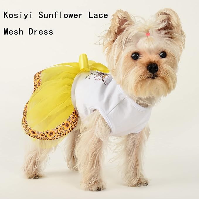 Summer Dog Clothes Sunflower Lace Dog Dress