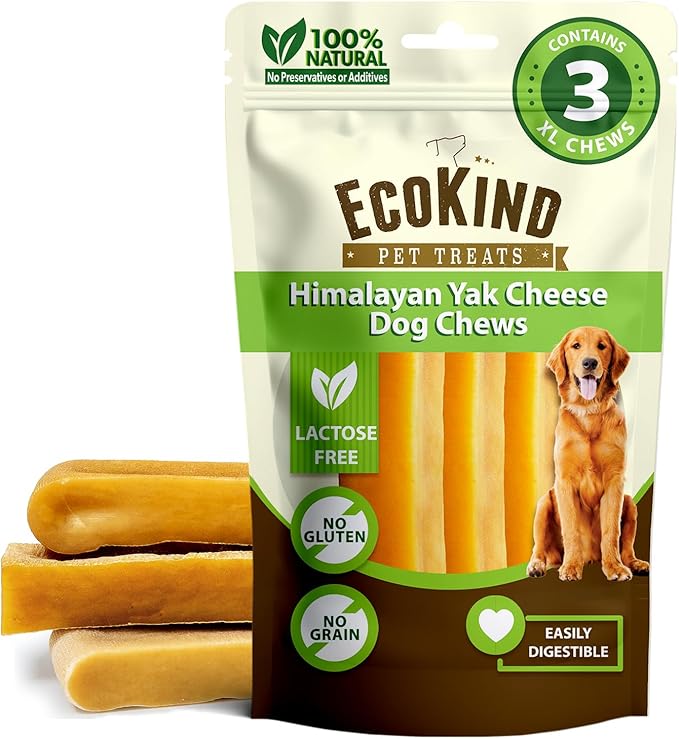 EcoKind Premium Gold Monster Yak Cheese Himalayan Dog Chew, Dog Treats Large Breed, All Natural, High Protein, for Aggressive Chewers, XL - 3 Chews