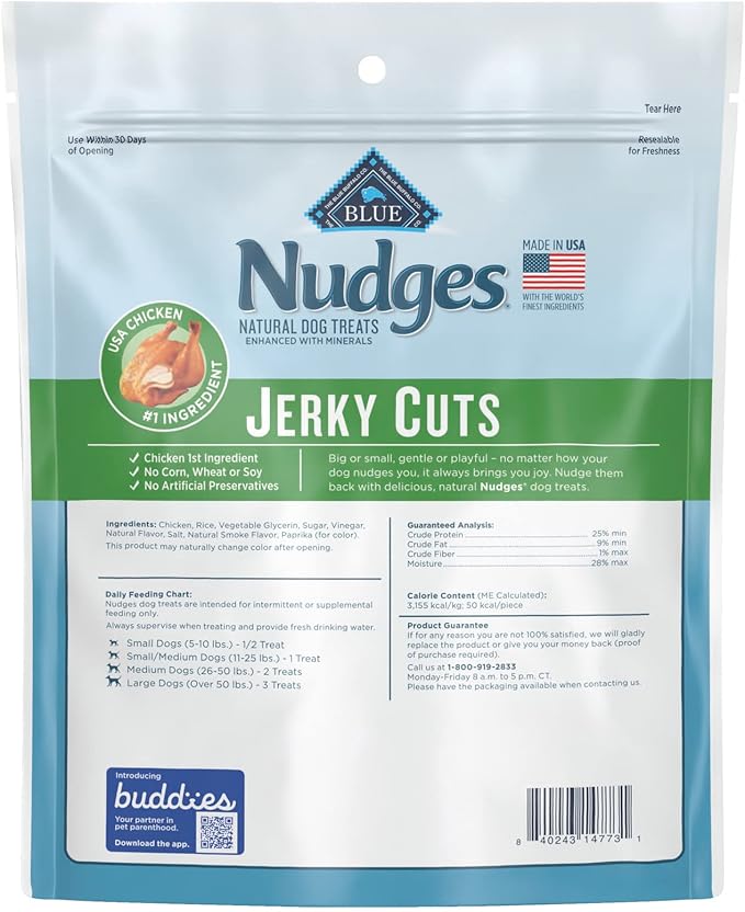 Blue Buffalo Nudges Jerky Cuts Natural Dog Treats, Chicken, 5oz Bag