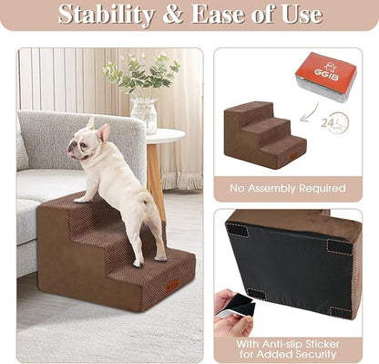 Brown Dog Stairs for Small Dogs 14" H, 3-Tiers