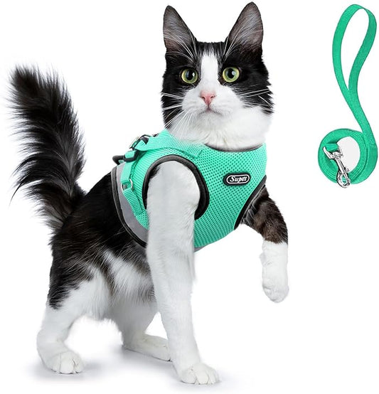 Supet Cat Harness and Leash Set for Walking and Small Dog Soft Mesh Harness Adjustable Vest with Reflective Strap Comfort Fit for Pet Kitten Puppy Rabbit