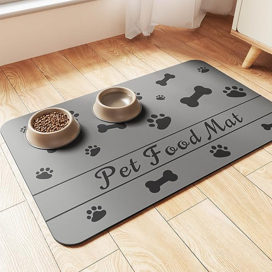 Pet Feeding Mat-Absorbent Pet Placemat for Food and Water Bowl (16"x24", Dark