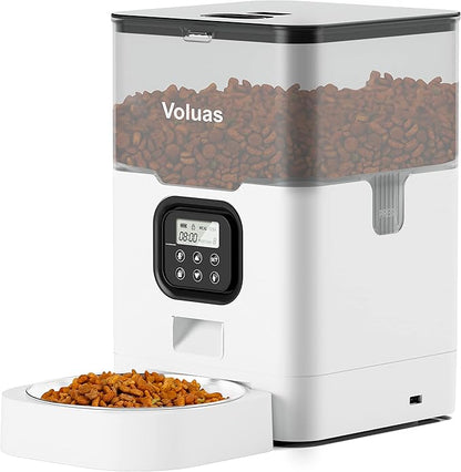 VOLUAS Automatic Cat Feeders - Dry Food Dispenser with Timer, Desiccant Bag, Programmable Portion Size Control 4 Meals Per Day, 10s Voice Recorder