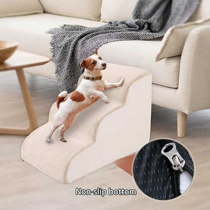 High Density Foam Dog Stairs Steps 17.8’’ Non-Slip 3-Tiers (Beige)