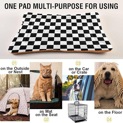 Checkerboard Pet Bed Pad Soft Dog Bed Mat with Anti-Slip Bottom 36'' x 24''
