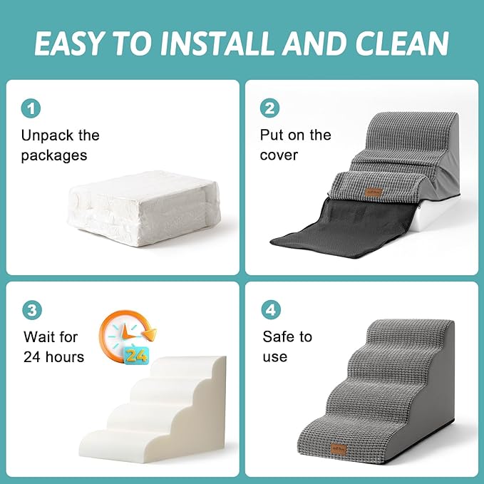 Dog Stairs for High Bed 23" H 15.7x33x22.6in, Light 5 Tiers