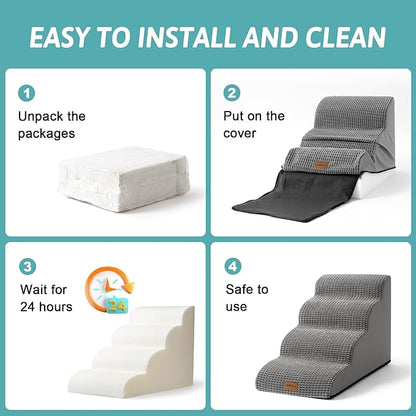 Dog Stairs for High Bed 23" H 15.7x33x22.6in, Light 5 Tiers