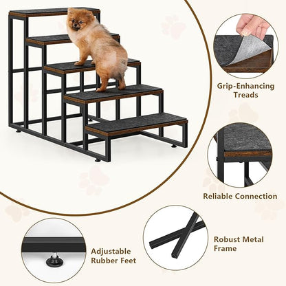 Dog Stairs Grey Dog Steps for High Beds 5 Tier Pet Stairs for Small Medium Large Dogs and Cats