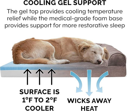 Furhaven Cooling Gel Dog Bed for Large/Medium Dogs w/ Removable Bolsters & Washable Cover 55 lbs