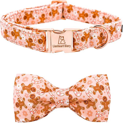 Lionheart glory Christmas Dog Collar, Pink Dog Bow Collar Adjustable Soft and Comfortable Bowtie Collars for Medium Dogs Girl or Boy Pet Gift Fall Collar Dog Bow