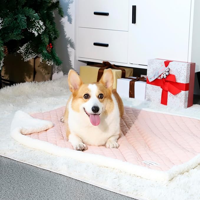 Acaba Dog Blanket for Floor Dog Mat Dog Bed Mat for Floor Dog Bed Cooling Mat Warming Mat Ultra Soft Pet Bed Reversible (Cool & Warm) Dog Bed Pad with Machine Washable Pink (L)