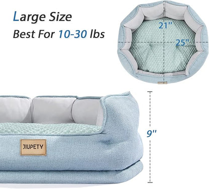 Jiupety Cooling Bed for Indoor Cats with Summer Cooling Mat L(25"×21"×9"), Green.
