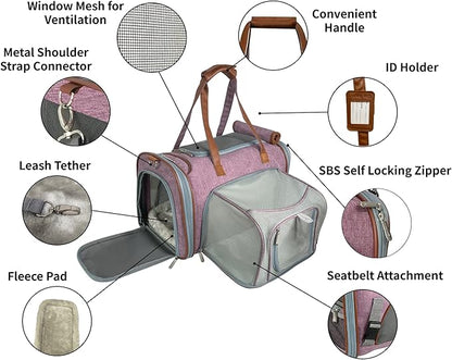 Mr. Peanut's Expandable Airline Approved Soft Sided Pet Carrier, Low Profile Gold Series Tote, Premium Brand Self Locking Zippers, Plush Faux Fleece Bedding with a Sturdy Plywood Base