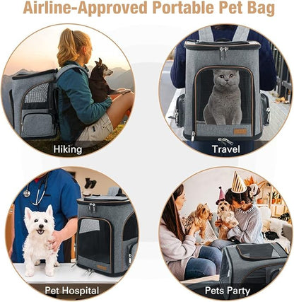 Lekereise Pet Carrier Backpack Expandable Cat Backpack for Medium Dogs and Large Cats 20-25 Lbs, Grey