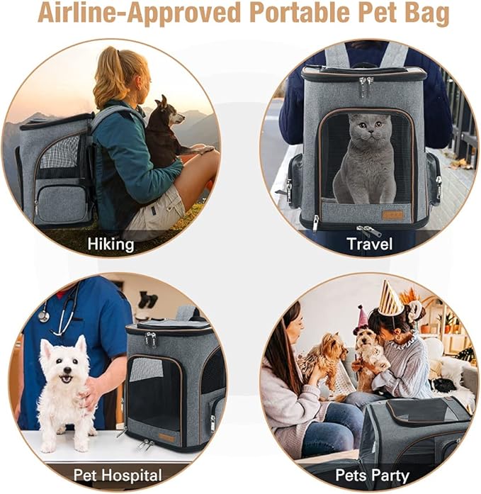 Large Cat Backpack Expandable Pet Carrier Backpack, Lekereise Dog Backpack Carrier for Small Dogs and Medium Cats, Grey