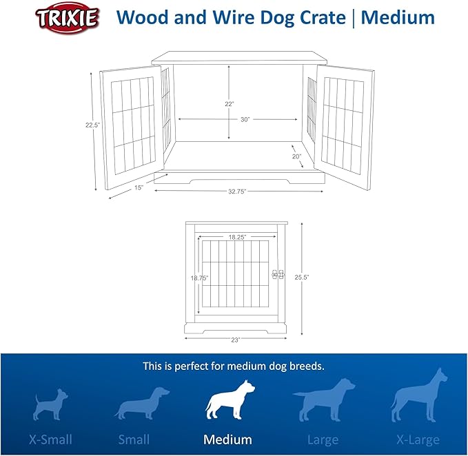 TRIXIE 32.7" Indoor Dog Crate 50 lb,
