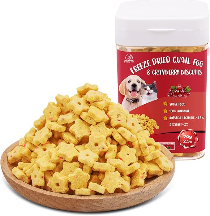 Freeze Dried Quail Egg Yolk & Cranberry Cube Cat & Dog Treats Biscuits, Dehydrated Healthy Tasty Snack for Training 2.5 Ounce