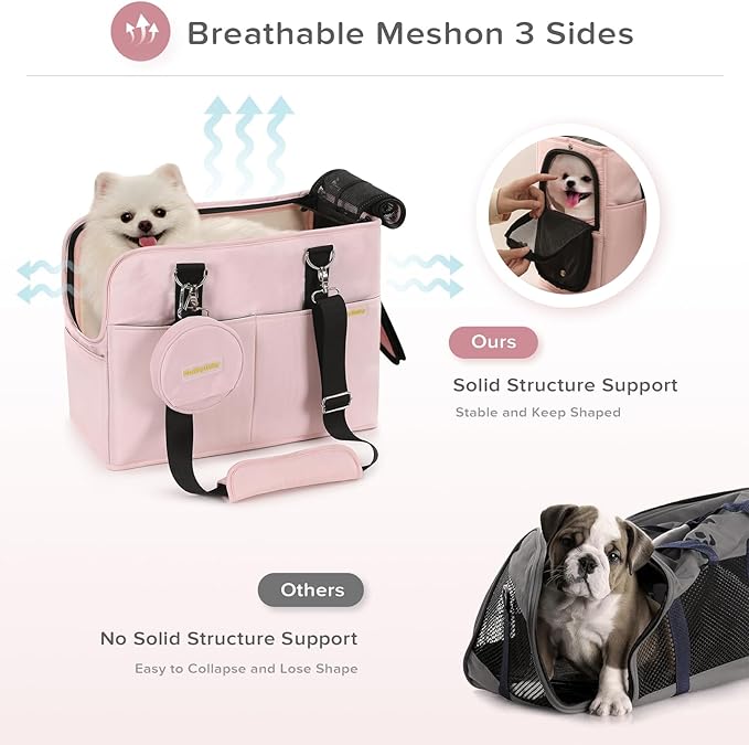 Dog Carrier, Pet Carrier for Medium to Large Cats and Small Dogs, with Removable Liner Holds Cat Carriers up to 18 lbs for Small Dogs, Soft Sided Foldable Cat Carrier(Pink)