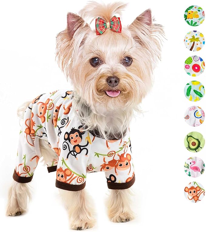 Dog Pajamas Pjs Spring Summer Dog Clothes for Small Dogs Girl Boy Soft Stretchy Puppy Clothes Onesie Cat Pet Jammies Outfit (Monkey, Small)