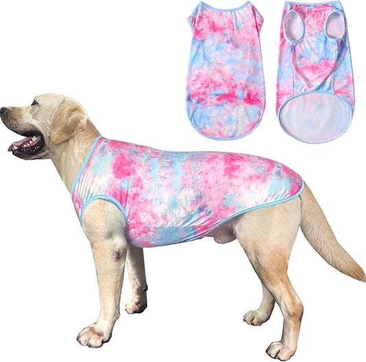 Dog Tie dye Sleeveless T Shirt Colorful Pink Printed Dogs Vest Shirt Pajamas Breathable Stretchy Summer Clothes for Large Dog Boys Girls（Medium,Pink）
