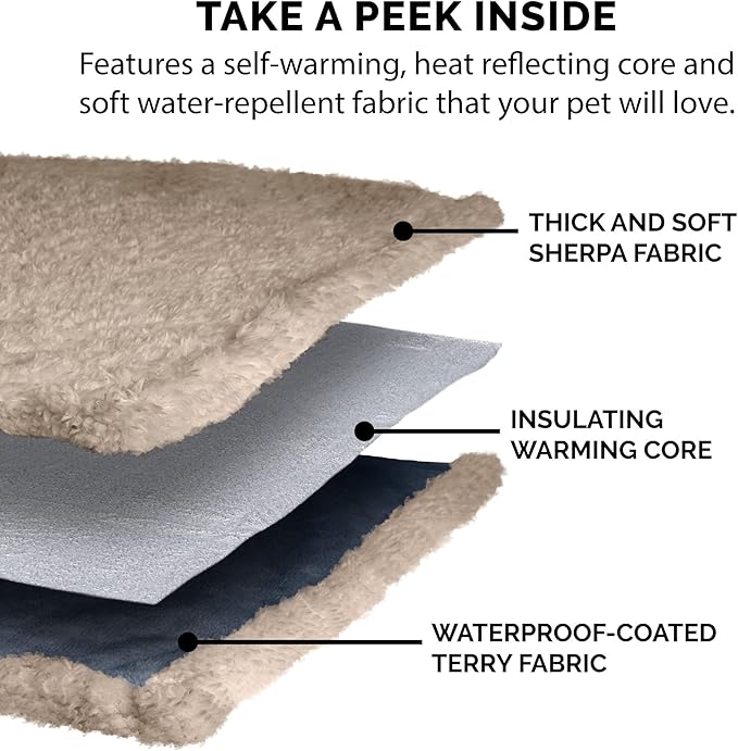 Furhaven Waterproof & Self-Warming Throw Blanket for Dogs & Indoor Cats, Washable & Reflects Body Heat - Soft-Edged Terry & Sherpa Dog Blanket - Cozy Denim, Small