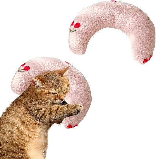 Dog Pillow Bed, Cat Calming Pillow, Dog Neck Pillow for Joint Relief Sleeping, Ultra Soft Half Donut Cuddler, Pillow Pet for Upper Spine Support, Doggy/Kitten Pillow Training Toy, PinkCherry