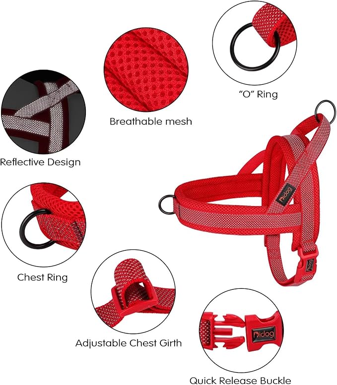 Didog No Pull Dog Harness with Breathable Mesh Padded, Full Reflective & Quick Fit Adjustable Vest Harness, Easy for Training Walking for Small & Medium and Large Dogs (Red, S)