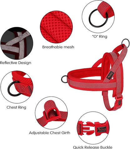 Didog No Pull Dog Harness with Breathable Mesh Padded, Full Reflective & Quick Fit Adjustable Vest Harness, Easy for Training Walking for Small & Medium and Large Dogs (Red, S)