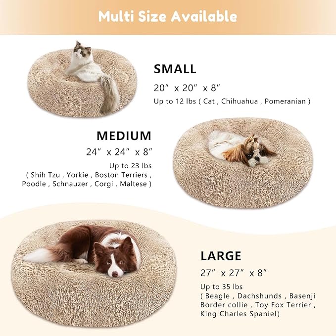 Western Home Faux Fur Dog Bed & Cat Bed, Original Calming Dog Bed for Small Medium Large Pets, Anti Anxiety Donut Cuddler Round Warm Washable Cat Bed for Indoor Cats(20", Brown)