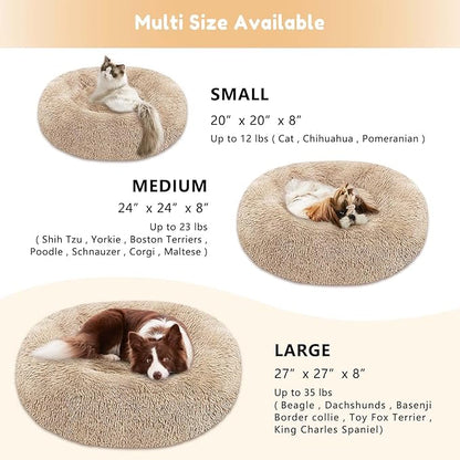 Western Home Faux Fur Dog Bed & Cat Bed, Original Calming Dog Bed for Small Medium Large Pets, Anti Anxiety Donut Cuddler Round Warm Washable Cat Bed for Indoor Cats(20", Brown)