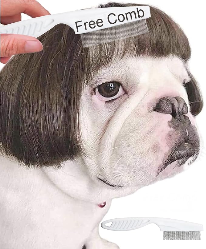 KSYVUCRD Funny Dog Wig with Free Grooming Comb for Small Medium Large Dogs, Trimmable Pet Costume Cat Cosplay Wig Decoration for Halloween Christmas Party Supplies