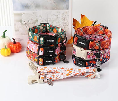 DOGWONG Fall Halloween Dog Collar, Fall Cotton Dog Collar Comfortable Adjustable Girl Fall Dog Collar for Small Medium Larege Dogs