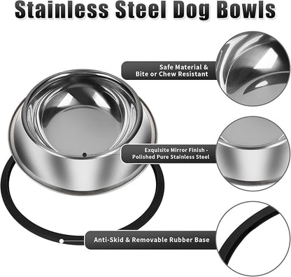 3Pcs Stainless Steel Dog Bowls Non-Slip Dog Food Bowl 13 Oz Dog Food and Water Bowl Set Dishwasher-Safe Puppy Bowls Rust Resistant Metal Pet Bowls Suitable for Small/Medium/Large Sized Pet