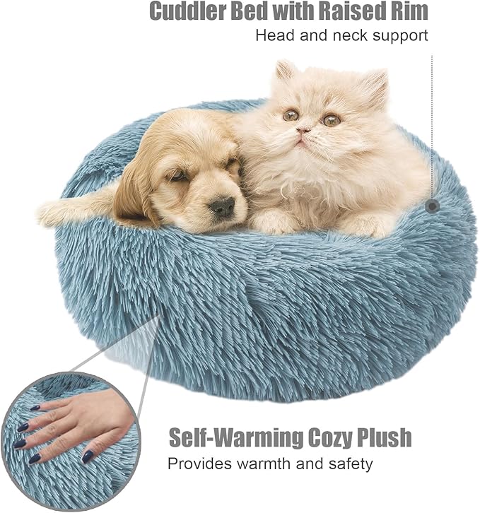 Aurako Cat Bed Dog Bed Round Cushion Pet 20" Cyan