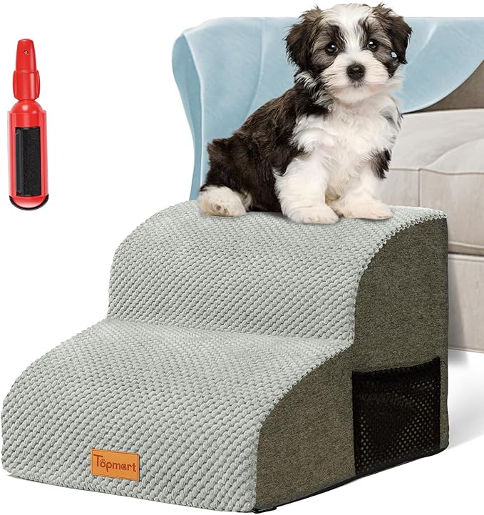 Topmart 2 Tiers Foam Dog Stairs/Steps for Small Dogs Pain,11.8”H