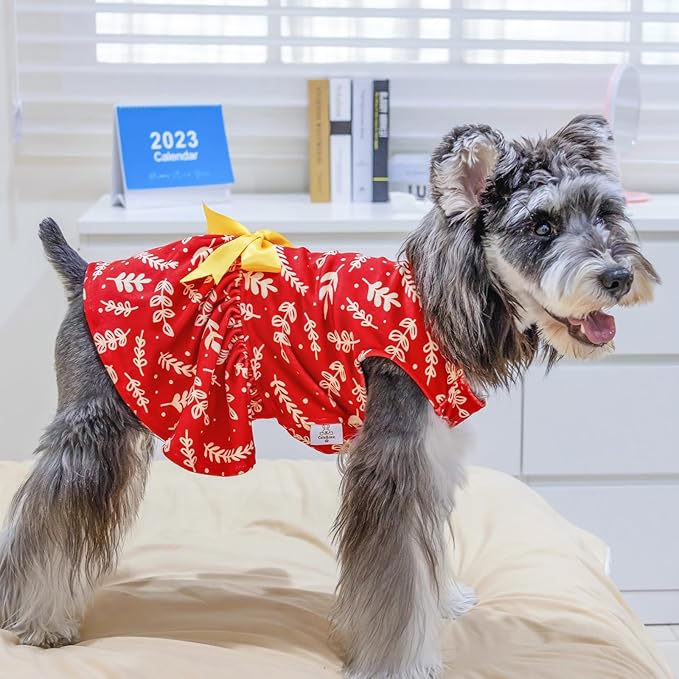 CuteBone Dog Dresses Velvet Holiday Small Dogs Clothes Onesie Pet Apparel Girl Puppy Skirt with Bow Hair Rope CVA30XS