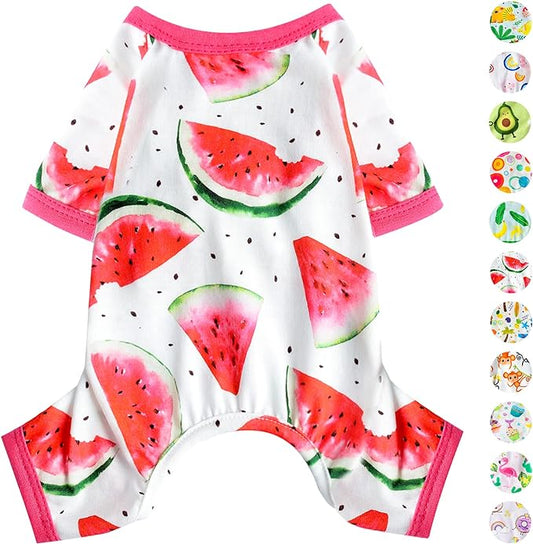 Breathable Cotton Watermelon Pet Clothes Dog Pajamas for Small Dogs Teacup Chihuahua Yorkie Puppy Clothes Dog Pjs Onesie, X-Small