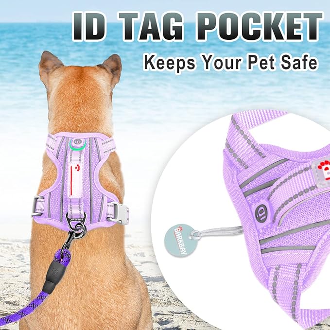 BARKBAY No Pull Dog Harness Large Step in Reflective Dog Harness with Front Clip and Easy Control Handle for Walking Training Running with ID tag Pocket(Violet Purple,M)