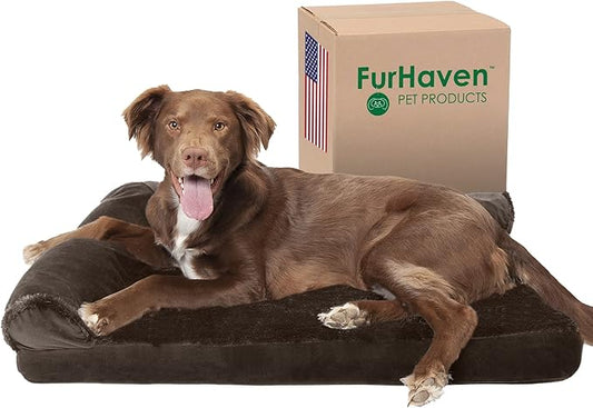 Furhaven Cooling Gel Dog Bed for Large/Medium Dogs w/ Removable Bolsters & Washable Cover 55 lbs