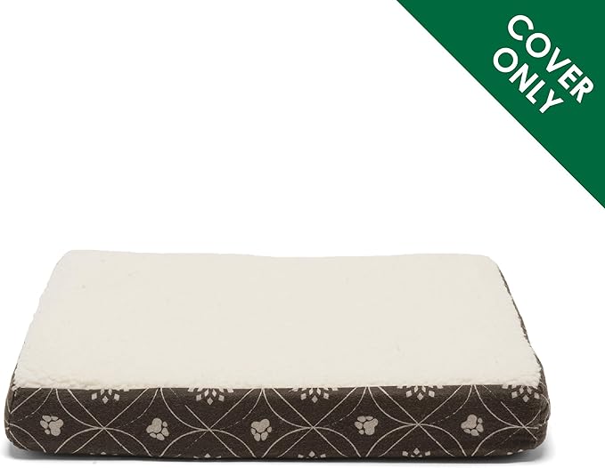 Furhaven Replacement Dog Bed Cover Sherpa & Flannel Paw Print Mattress, Machine Washable - Dark Espresso, Small